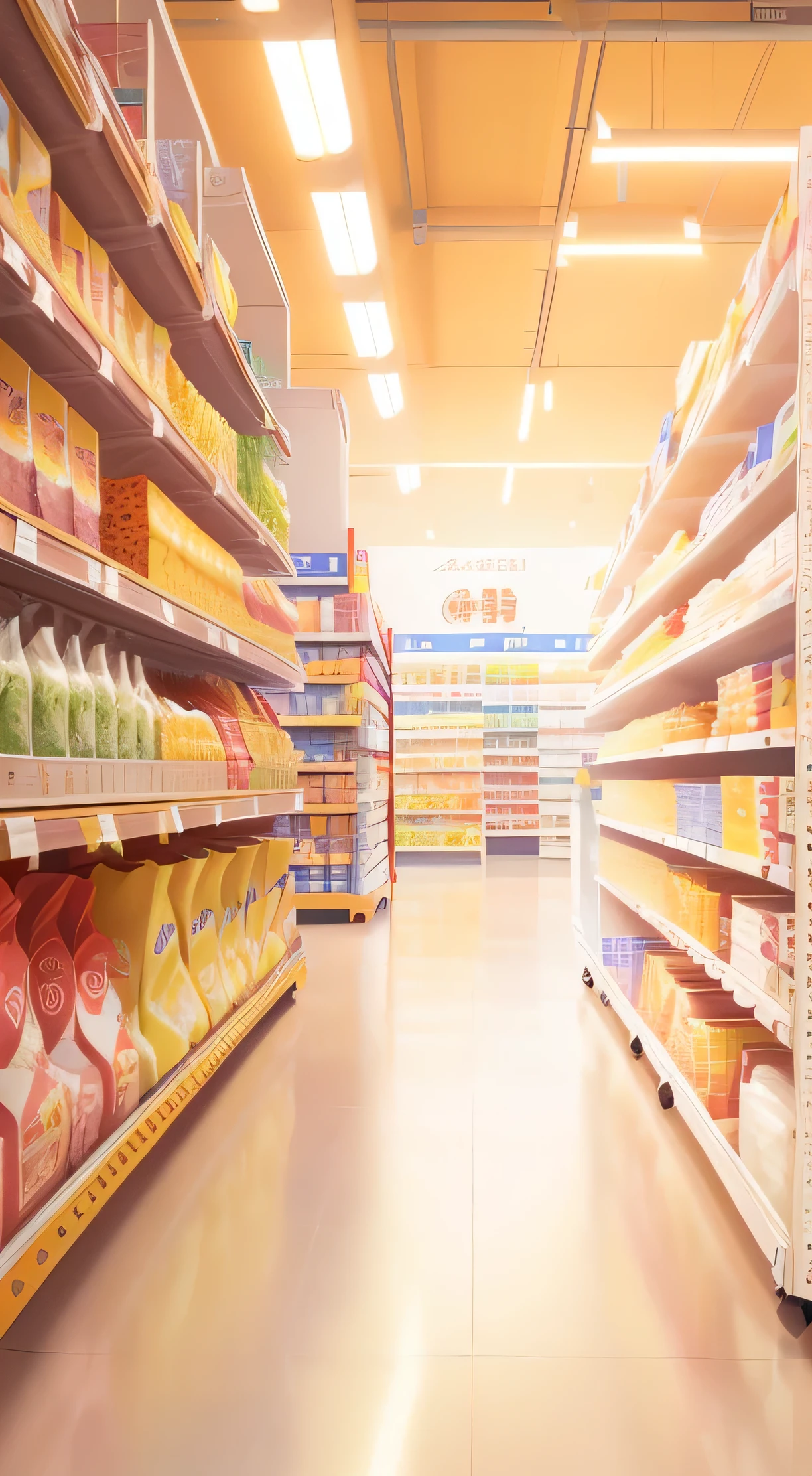 there is a shopping cart in a Shop aisle with shelves full of goods, In the supermarket, stacking supermarket shelves, convenience Shop, High-quality local rendering, Shop, high detailed Shop, Business Illustration, shelf, Photorealistic rendering of Octane, Digital Rendering, Authorjeonseok lee, Cinema 4D Bright Light Rendering, 3D Products, retaildesignblog, by Shitao