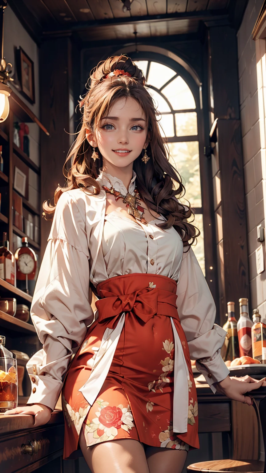 (masterpiece, Highest quality:1.2), Cowboy Shot, alone, One girl, Cheryl's name, smile, Mouth closed, View your viewers, Strapless Dress, corset, Layered skirt, Knee socks, Exposing shoulders, universe, star (null)、24-year-old woman、Sexy proportionature female body、Sexy proportionakeup、Lips with red lipstick、Textured skin((textured skin))、smile、Narrow waist