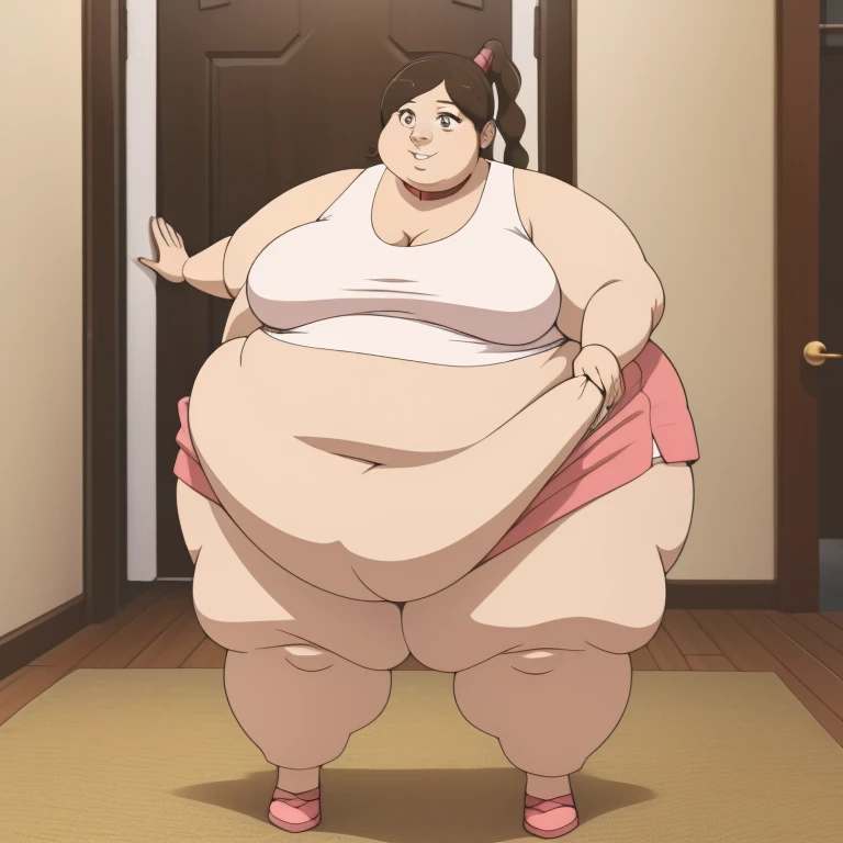 Luz Noceda, Morbidly obese, full body, arched back, highres, ashleygraves, 1girl, solo, wide open eyes, pink eyes, low ponytail, white outline, monochrome, choker, indoors, smile, looking at viewer, <3, full body, one hand, spoken heart, zoomed out, Round face, double chin, fat chin, fat cheeks, fat neck, round face, SSBBW, flabby arms, round face, double chin, fat double chin, big double chin, fat neck, chubby cheeks, fat thighs, fat calves, morbidly obese, flabby , giant , large belly, obese, fat face, belly, double chin, obesity, flabby breasts, fat arms and legs, fat everything,