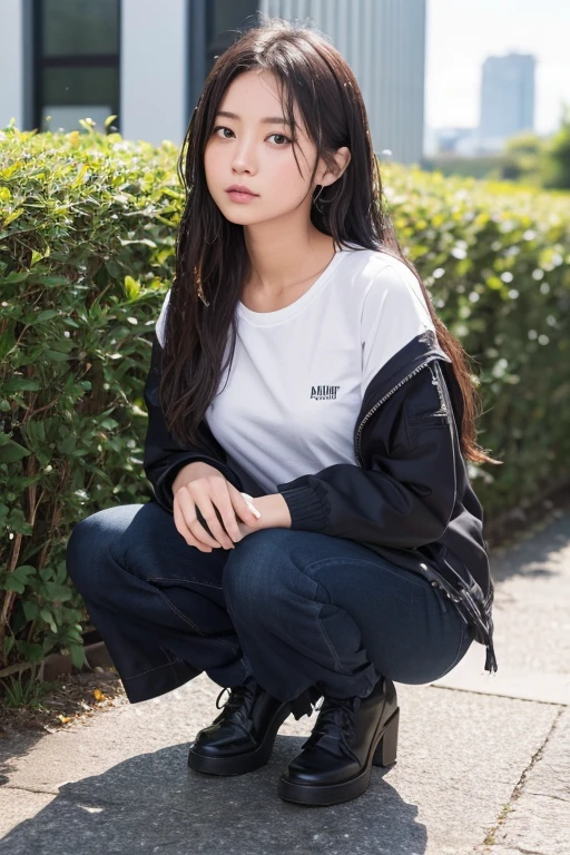 透けているピンク色の濡れた⚪︎⚪︎⚪︎を見せつけています,One girl, High resolution, Long Hair, Anatomically correct, Highest quality, Wet,front,Leg spread,squat,Not wearing,I'm not wearing it.,Beautiful inner thighs,15 years old,⚪︎⚪︎⚪︎が痒い,Spread your legs