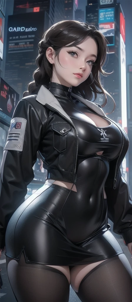 a cartoon of a woman in uniform in a city, melhor papel de parede de anime 4K konachan, cyberpunk anime digital art, anime style 4K, anime wallpaper 4k, Thick, trends on cgstation, 4K manga wallpaper, cyberpunk oppai, Ilya Kuvshinov. 4K, detailed anime digital art, digital anime art
