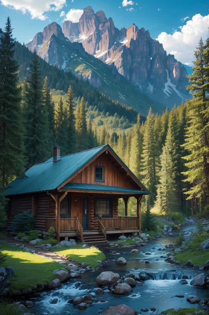 arafed cabin in the mountains with a stream running through it, a picture by Jason A. Engle, flickr, romanticism, stunning nature in background, nature in all its beauty, beautiful place, very very very beautiful scenery, peaceful and serene, really beautiful nature, very very beautiful scenery, setting in nature, wow it is beautiful, beautiful nature