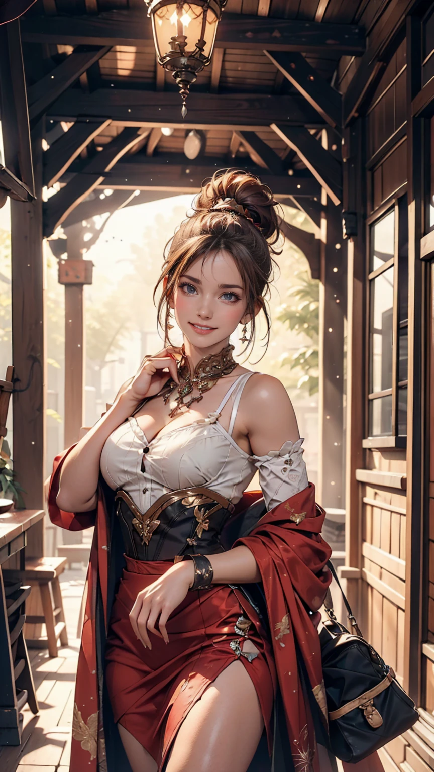 (masterpiece, Highest quality:1.2), Cowboy Shot, alone, One girl, Cheryl's name, smile, Mouth closed, View your viewers, Strapless Dress, corset, Layered skirt, Knee socks, Exposing shoulders, universe, star (null)、24-year-old woman、Sexy proportionature female body、Sexy proportionakeup、Lips with red lipstick、Textured skin((textured skin))、smile、Narrow waist