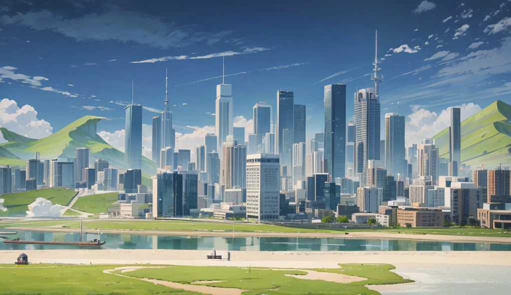 cloud, Middle river，No humans, sky空, landscape, City, Cityscape, architecture, sky空scraper, sky, outdoor, blue sky空,