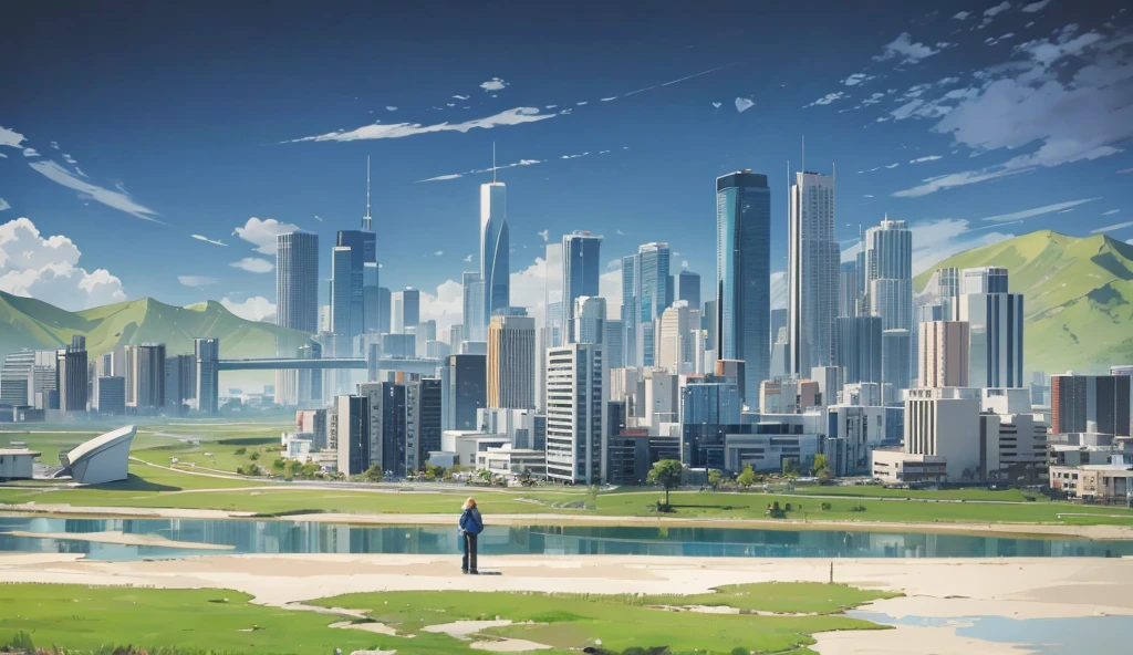 cloud, Middle river，No humans, sky空, landscape, City, Cityscape, architecture, sky空scraper, sky, outdoor, blue sky空,