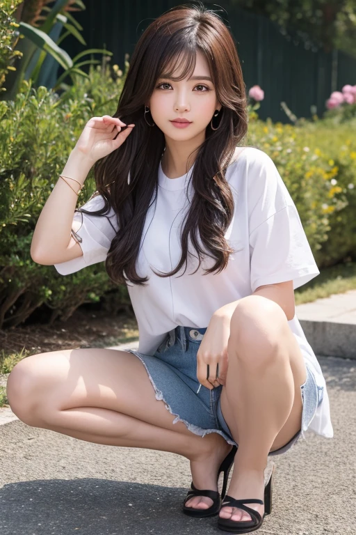 透けているピンク色の濡れた⚪︎⚪︎⚪︎を見せつけています,One girl, High resolution, Long Hair, Anatomically correct, Highest quality, Wet,front,Leg spread,squat,Not wearing,I'm not wearing it.,Beautiful inner thighs,15 years old,⚪︎⚪︎⚪︎が痒い,Spread your legs