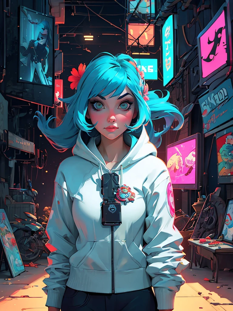 a woman with long hair and a hoodie is standing in the water, cyberpunk art by Aaron Nagel, trending on cgsociety, digital art, beeple and jeremiah ketner, digital art on pixiv, digital art. artstation, dreamy cyberpunk girl, loish |, gorgeous digital art, 🌺 cgsociety, dark cyberpunk illustration, cyberpunk)))))