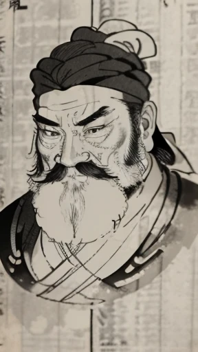 (((Monochrome)))、(((Ink Painting)))、((Line art))、Ancient Chinese man in armor、(ancient chinese hairstyle male)、As seen in the Romance of the Three Kingdoms々military commander、Highest quality、masterpiece、Ultra-high resolution、(Realistic:1.4)、Game Poster、Crisp and beautiful image quality、Beard、Embroidered cloth wrapped around a topknot、whole body , (Very detailed, bloom:1.5), (Highest quality, Concept Art, 4K), (analog:1.2), (high sharpness), (Detailed pupil:1.1), , Detailed face and eyes, masterpiece, Highest quality, (Very detailed photos:1.1), 8k, (Dynamic Short Hair), (PurerosFace_v1:0.2), [:(Detailed face:1.2):0.2], sharp, Realistic Shadow, 