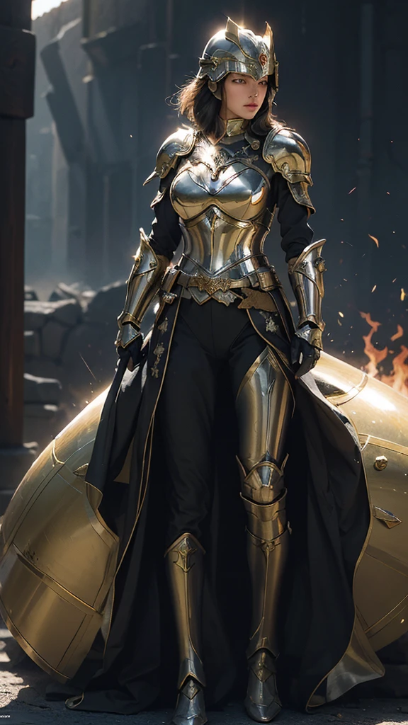 create an image of the most resistant armor of all, it shines resplendently, a strong, resistant, shiny material that frightens anyone who sees it, a helmet, a shoulder pad, a breastplate, a resplendent armor, spiritually brilliant, like a fire shining, shining brighter than the sunlight shining shining brighter than the sunlight
