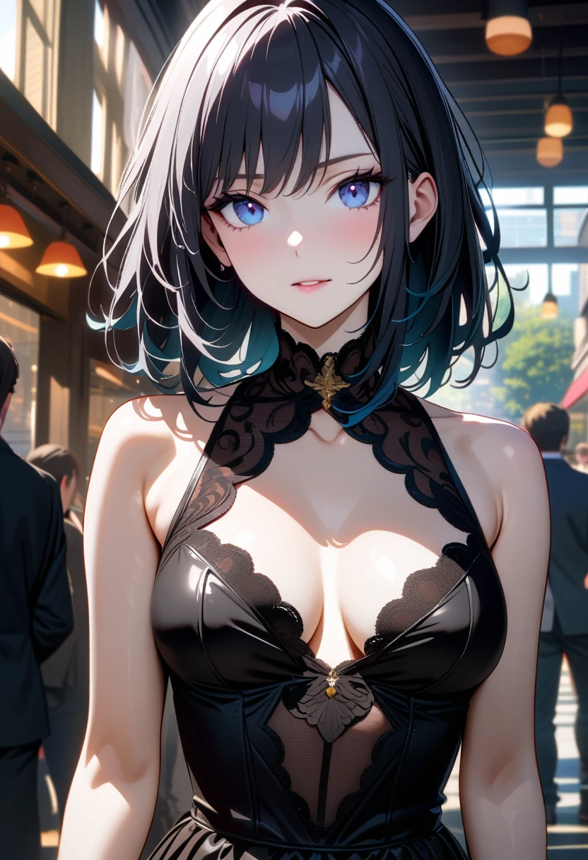 masterpiece, best quality, Very detailed, HD, Expensive resolution, HDR, Very detailed CG, Beautiful details, depth, Delicate texture, Super Fine, Completely focused, Pale skin, Handsome woman, Fierce Woman, Fashion Girl, #100: Messy Purple Hair, Black eyeshadow, Street Style Clothing, Black trench coat, City background, Dark Makeup, Violet lipstick, The art of math, highly detailed, Fine details, complex, (beautiful detailed glow, detailed, light), high resolution, detailed facial features,Clear focus, Smooth, Aesthetic, Cold face and eyes, Shut up, Ethereal atmosphere, complex details, Volumetric Lighting, Atmospheric lighting, lens flare, particle, light, 彩色light, Black color scheme, Fine details, complex, beautiful detailed glow, extremely detailed eyes and face, Fantasy art style, Dynamic poses,