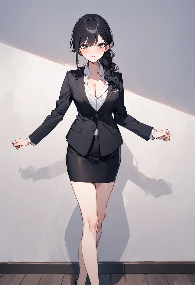 Attractive office lady,28 years old,A woman in business attire poses for a photograph in a room,whole body,Slender figure,, wearing suit!,Black tight mini skirt, 厳格なsuitで, 厳格なビジネスsuitを着ている, 厳格なsuitを着た, Office Clothes, wearing a suit, Full Cosplay, suit, ビジネスsuitを着用する, ビジネスsuitを着て, suitを着た女の子, Professional Cosplay, ビジネスsuitを着ている, suitを着た女の子