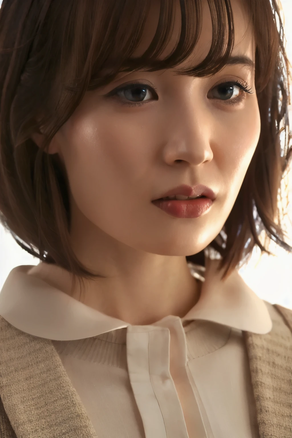 1girl in, (deep neckline:1.2), (Raw photo, Best Quality), (Realistic, Photorealsitic:1.4), masutepiece, Extremely delicate and beautiful, Extremely detailed, 2k wallpaper, amazing, finely detail, the Extremely Detailed CG Unity 8K Wallpapers, Ultra-detailed, hight resolution, Soft light, Beautiful detailed girl, extremely detailed eye and face, beautiful detailed nose, Beautiful detailed eyes, Short hair, Cinematic lighting, Winter scene, Perfect Anatomy, Slender body,
INFO camisole
