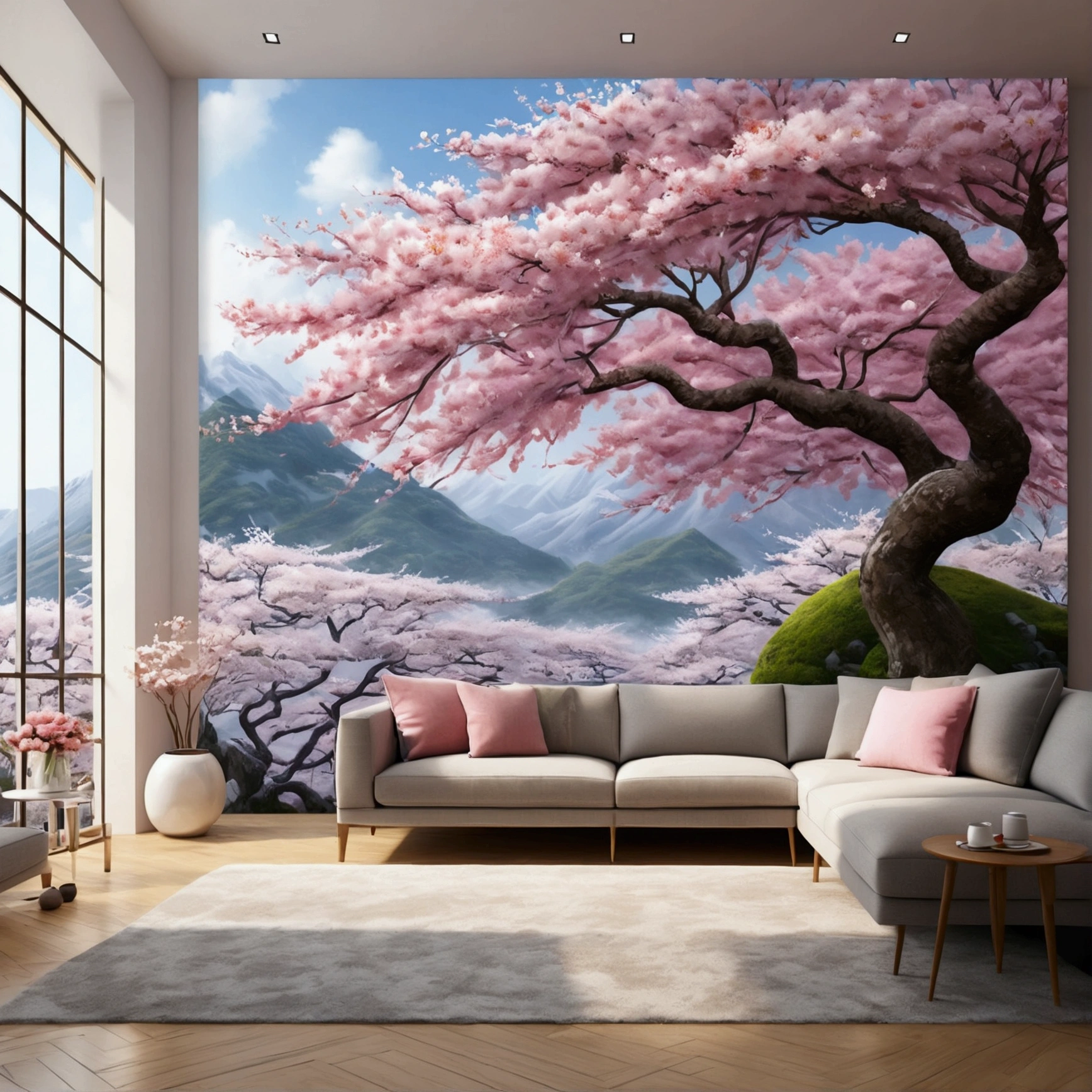 (breathtaking quality, 8k ultra HD, masterpiece:1.4), hyper-realistic:1.5, photorealistic:1.5, Ethereal Japanese Sakura Dream, Zen-inspired Wall Art, minimalist elegance, Cherry Blossoms in Full Bloom, 3D photorealistic render, exquisitely detailed, Magical Pink Sakura Snowfall, Serene Spring Awakening, Enchanting Floral Paradise, timeless beauty on canvas, soft pastel perfection, mesmerizing petal dance, tranquil nature's masterpiece