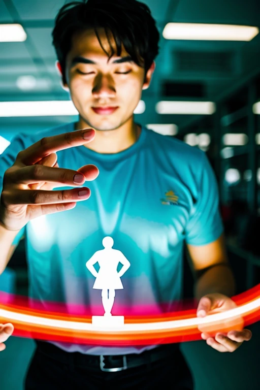 man doing using hologram technology agile scrum 

