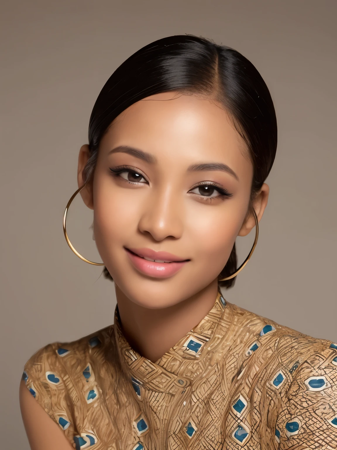 ((1 African female model:1.2)) ,Detailed eyes, double eyelid, Fuller lips, short hair, Professional makeup, ((New York Manhattan:1.2))、40 years old、smile、Arabic models,Facing forward