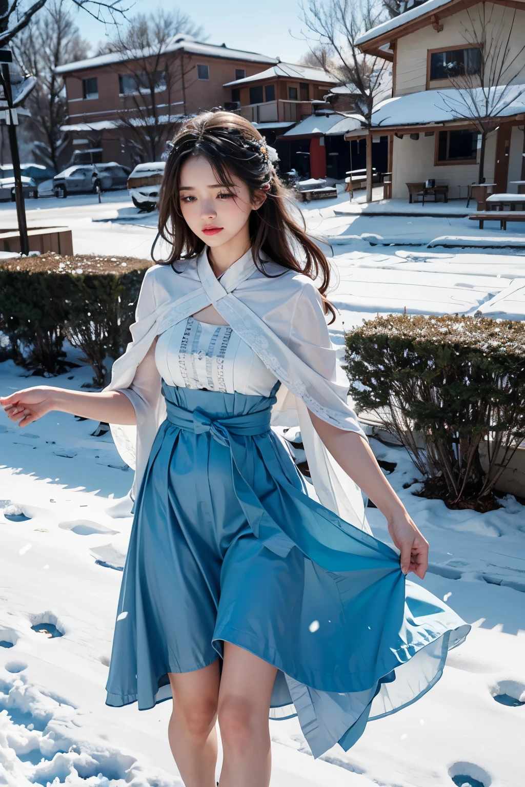 photorealistic, masterpiece, photorealistic, high resolution,Especially a thin beautiful girl,Cape Fuuka,snow,kazehama,Beautiful girl standing alone,Are thin,Small breasts,Fine snow falling on a clear day,An ordinary beautiful girl,Disappointed Mature Woman,Almost flat bust,Casual wear,No makeup,A real woman,sad,tears,Snow particles like fluttering petals,There is no snow on the ground.,The snow petals are just dancing in the air,