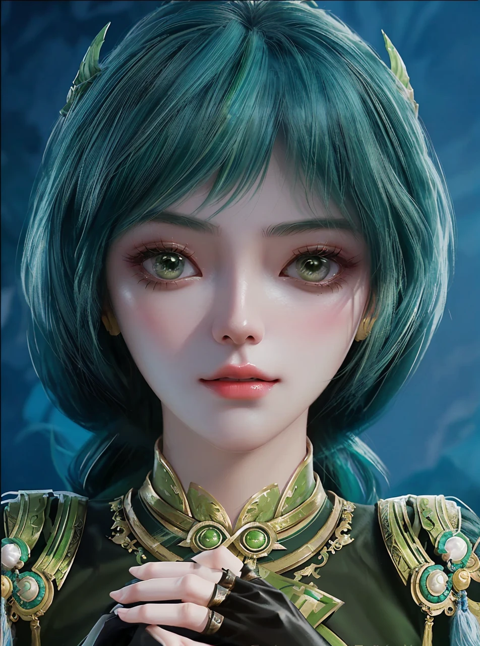 a close up of a woman with green hair and a green mask, beautiful character painting, guweiz, artwork in the style of guweiz, geen haired deity, by Yang J, epic exquisite character art, stunning character art, by Fan Qi, by Wuzhun Shifan, guweiz on pixiv artstation