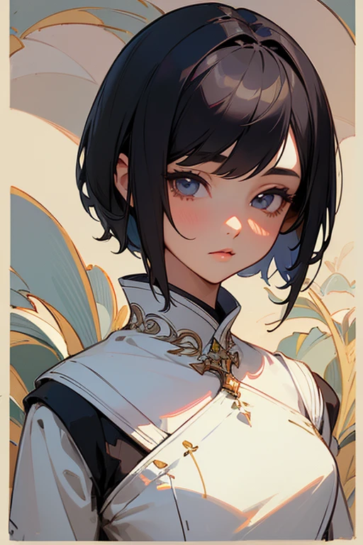 {masterpiece},{Highest quality},{One girl}, cute, wonderful, Beautiful attention to detail, Iris, short hair, Black Hair,In detail,Depth of written boundary,Highly detailed CG,original, Highly detailed wallpaper,Upper Body, View your viewers