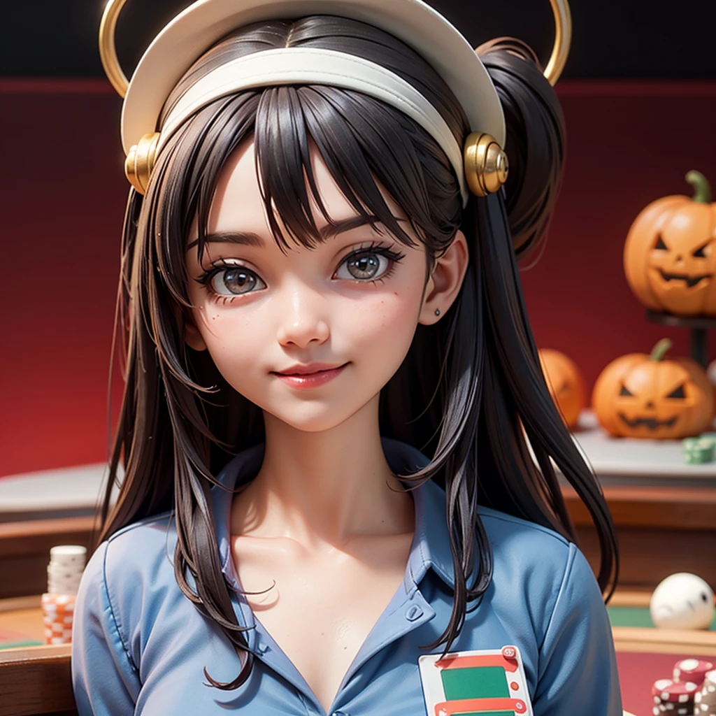 ((best quality)), ((masterpiece)), (detailed), happy and smile, {{indonesian girl}}, {wearing high school uniform}, teasing and waiting customer play, standing, playing in casino, red casino background, polite and kind, Sweet Face, roulette table, poker table, big slot machines right and left, win jackpot, {{no headwear, no hat}}, private casino, crowded gambling area in background, so crowded, so many people, las vegas, american, illusions, halloween casino, dont wear hat, no headwear, no hat, together with thailand and vietnam girl,