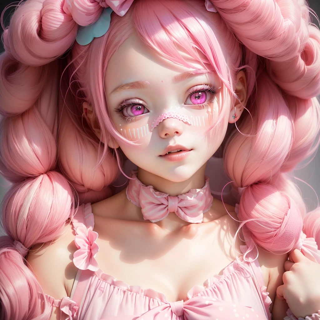 A cute young boy clown with a little pink bow on his hair