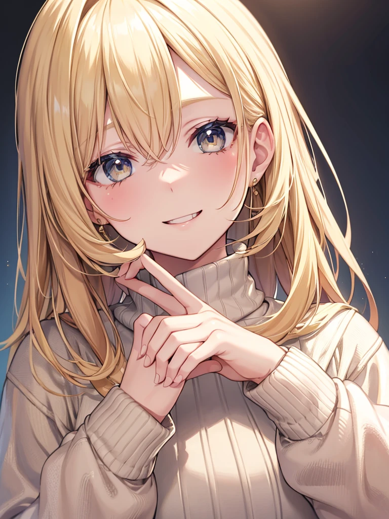masterpiece,best qualtiy,anime,FellatioGesture,fellatio_gesture,1girl,blush,open_mouth,tongue_out,white sweater,small breast, Half-clenched fist
