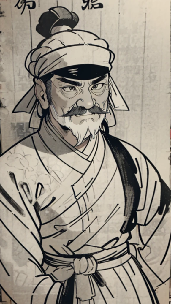 (((Monochrome)))、(((Ink Painting)))、((Line art))、Ancient Chinese man in armor、(Ancient Chinese hairstyle for men in white knitted hat)、As seen in the Romance of the Three Kingdoms々military commander、Highest quality、masterpiece、Ultra-high resolution、(Realistic:1.4)、Game Poster、Crisp and beautiful image quality、Embroidered cloth wrapped around a topknot、whole body , (Very detailed, bloom:1.5), (Highest quality, Concept Art, 4K), (analog:1.2), (high sharpness), (Detailed pupil:1.1), , Detailed face and eyes, masterpiece, Highest quality, (Very detailed photos:1.1), 8k, (Dynamic Short Hair), (PurerosFace_v1:0.2), [:(Detailed face:1.2):0.2], sharp, Realistic Shadow, 