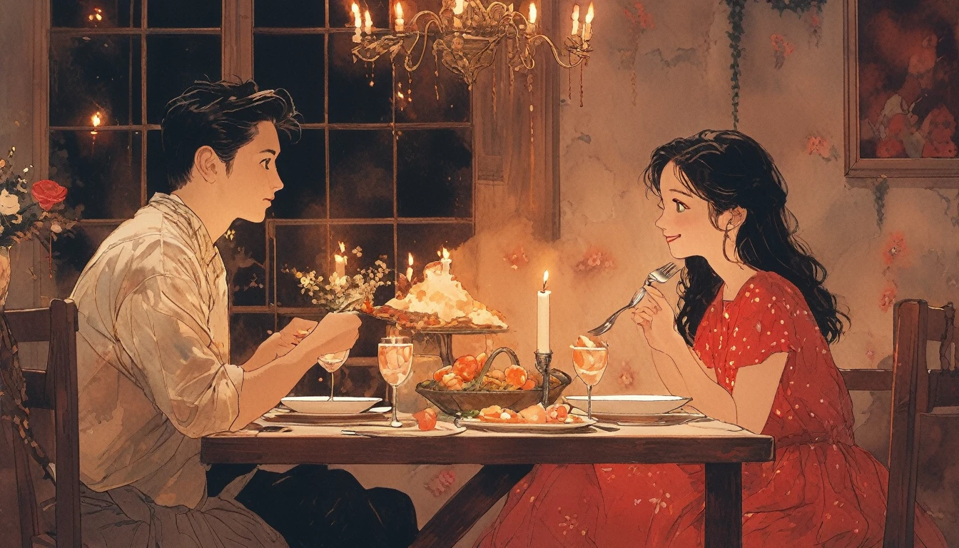 boy and girl having a romantic dinner