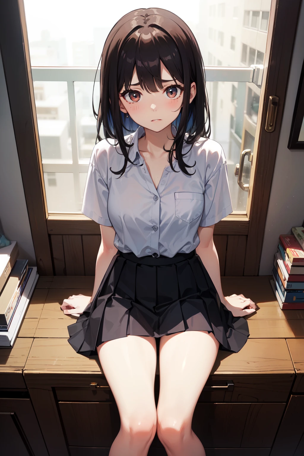 absurdres, RAW photo, extremely delicate and beautiful, masterpiece, Best Quality, ultra high resolution, 32k, hyperrealistic, ultra-detailed, in her 20s, delicate facial features, tearful mole, earring, medium breasts, full body shot, shorter middle hair, black hair, tennis uniform, shirt, shorts,