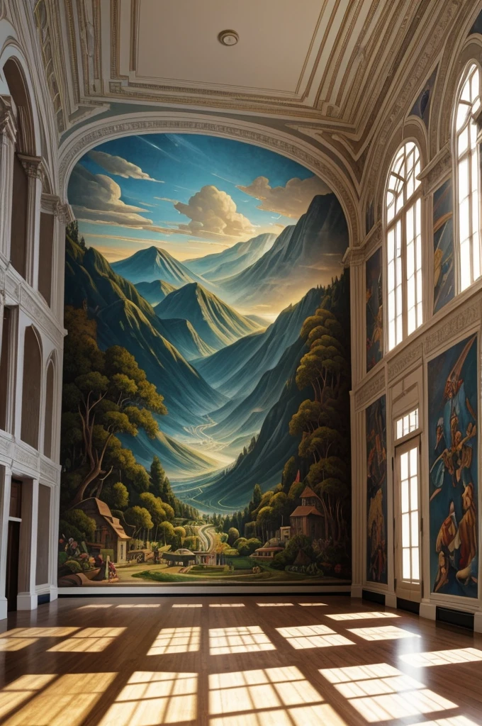 I want a render of a mural in a large room 