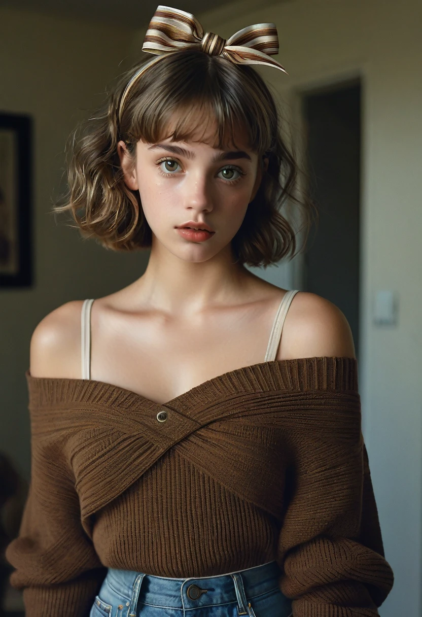 [:(Face detail: 1.4): 0.4], 16K resolution, 4k resolution, alistic: 1.4),(contrasting background: 1.5), (intime), (Technologie NVIDIA RTX Ray Tracing), (image couleur), (Skinny hips), 8-year-old girl, Emma Watson, very pretty and delicate, naked, wearing a only sweater on all fours, Blickt von hinten in die Kamera, zeigt einen kleinen und runden Arsch.