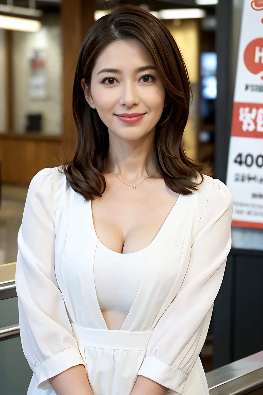 （最high quality,、8k）、Sharp focus、high quality、High resolution、(((Adult women、Beautiful woman, 40 years old)))、 Perfect proportions、Facial details、Highly detailed eyes、Thick lips、(((Plump figure)))、Beautifully styled hair、Random Hairstyles、(((Wide open cleavage)))、Simple and colorful everyday wear、((Seaside park in the background))、Beautiful thighs、(((Stand up straight and pose)))