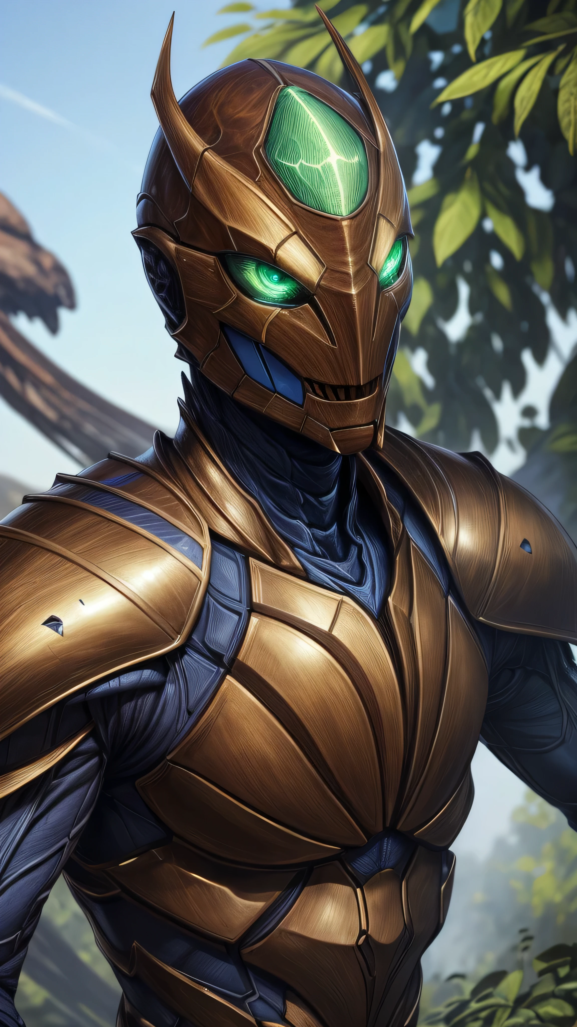tall slender insectoid, spear, yellow brown skin, carapace armor, (masterpiece, best quality), (green eyes), (Hyper realistic:1.6), ((detailed face)), ((award-winning)), (sharp), (8k resolution), (cinematic lighting)