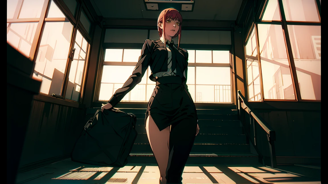 The character Makima from the anime series Chainsaw Man, fragile, full length (Full body 1.1.), dark background, darkness, Correct anatomy 1.1, holds his hands behind his back, correct hand anatomyVery sexy, erotica, very feminine, beautiful figure, legs, buttocks, beautiful body, red hair, orange eyes, Red circles for ren, summer dress, sexy pose, realistic, very detailed, beautiful body, detailed body, detailed hands, detailed, Vibrating, detailed Face, Makima character design. very detailed, detailed body, detailed hands, detailed Face, anime art, Hugh Details, Very downcast face, detailed eyes, Super thin illustration, best shadow, Fine detail, beautiful detailed glow, beautiful detailed, Extraordinarily beautiful, extremely detailed, inexpressive, epic composition, Anime style. anime art anime art, Anime style,