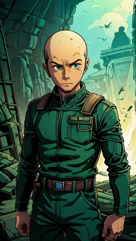 (Teens:1boy: Tintin,rock lee,Star Wars), (extremely detailed CG unit 8k wallpaper),(master part), (best quality), (ultra detali), (best illustration),(melhor ombre), cowboy shot, (Sharp eyeliner, ombre, detailedeyes:1), Konoha Village background, ,break , (star15escola:1.2), upper body,very short hair ,black buzzcut hair, blue jumpsuit