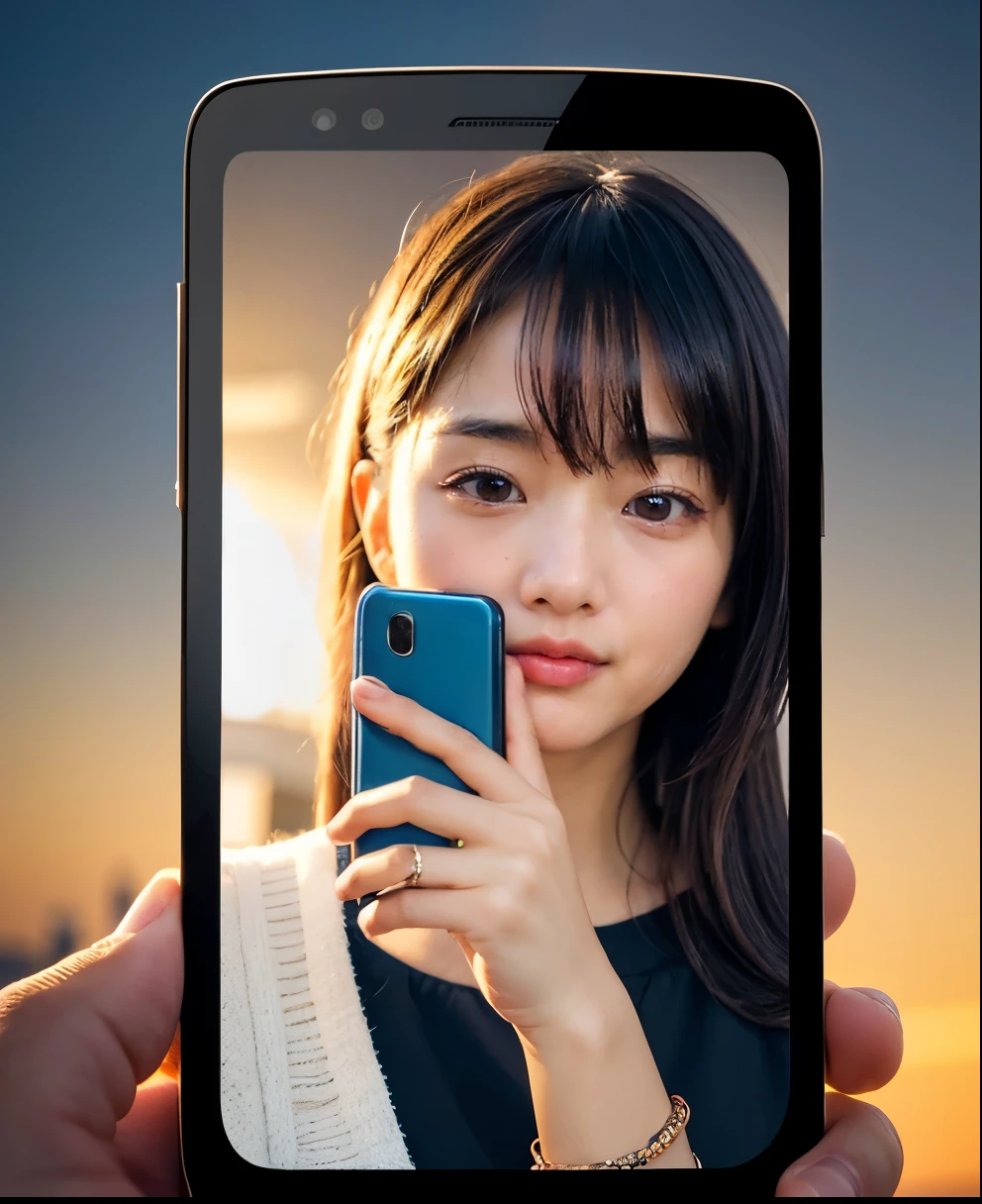 cellphone is mirror,see my face on my cell phone. 1girl, portrait (partial face blocked cellphone:1.5),(face in cellphone:1.5), a cellphone blocked faces,face focus,
solo focus,cellphone, outstretched arm, reaching towards viewer 18k, upper body, holding cellphone, amazing quality,ai-generated,stunning,photorealistic,realistic,great quality,best quality, aesthetic,high quality,highres,HDR,intricate,