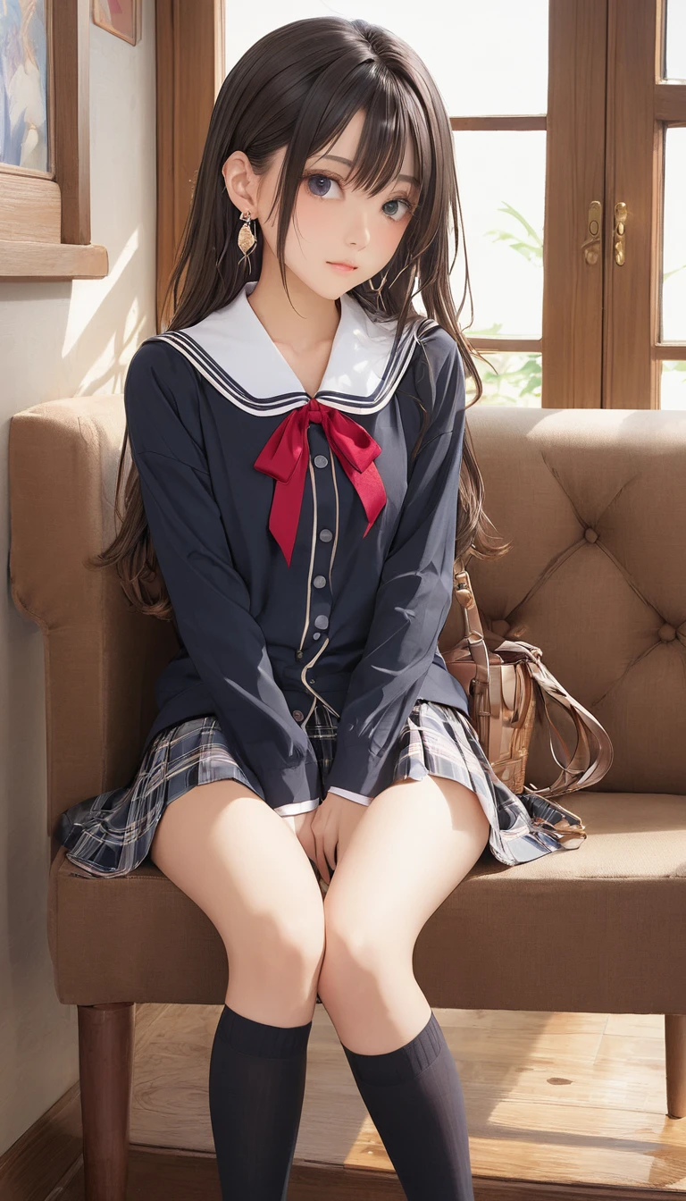 (masterpiece, Highest quality:1.2), One girl, alone,bony body、、Earrings、 (zettai ryouiki:1.4)