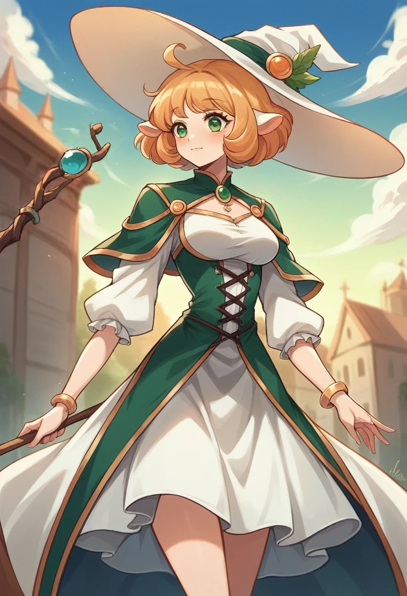 remove staff, remove stick, fill background with house and sky