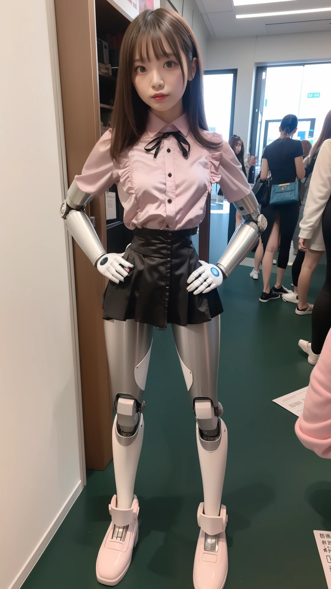 black satin Lolita style skirt, robot