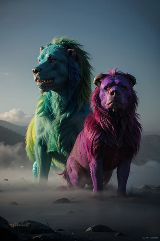Beautiful monsters in the colorful fog