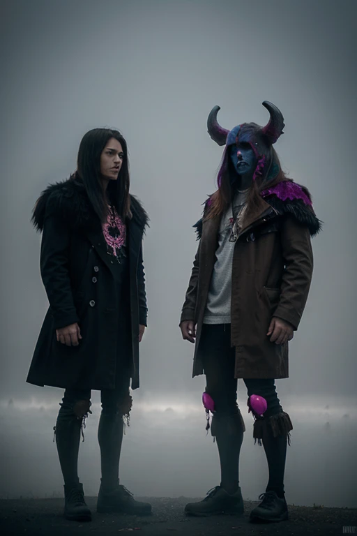 Beautiful monsters in the colorful fog 