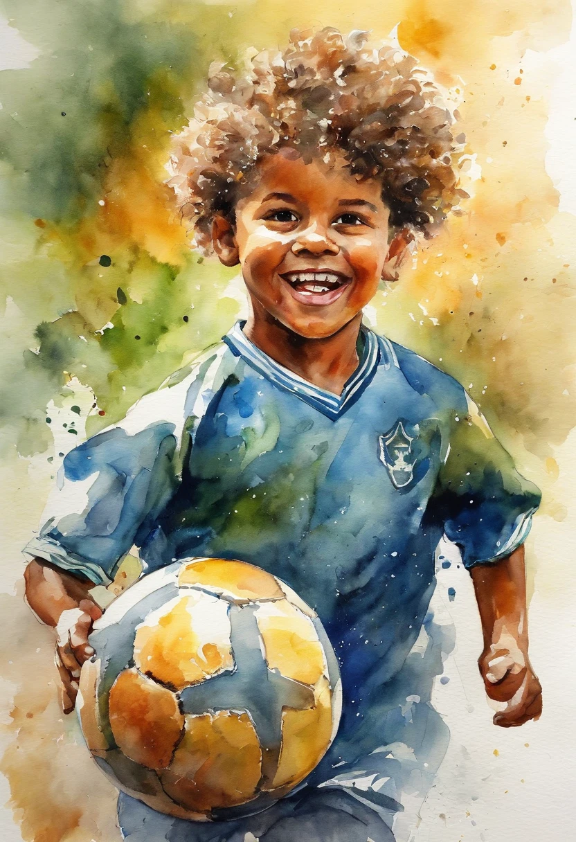 (a young boy playing football with great energy and skill), Carlos Valderrama style hair