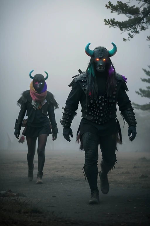 Beautiful monsters in the colorful fog