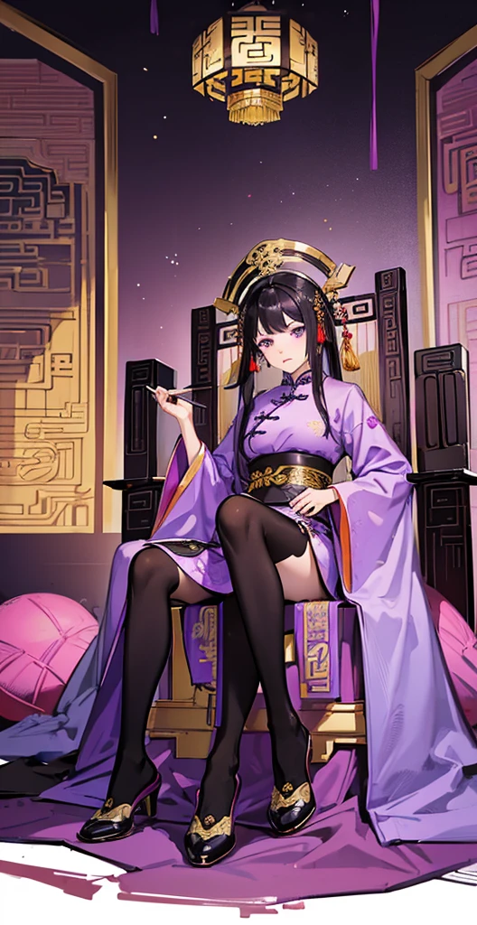 standing , full body , toe,Highest quality at best, Ultra-high resolution, (((1 male))), (!middle aged!) (Long black hair), (Purple eyes), (Chinese clothing), (Purple clothes) ,(focus), (((colorful))), Particle Effects , masterpiece, Highest quality at best, Beautifully drawn, Meticulous, Very detailed, (masterpiece, Highest quality at best) CG integrated 8K wallpaper,((Sitting Chinese Throne)), ( Purple Chinese style room), masterpiece,Highest quality,Super detailed), Super HD quality