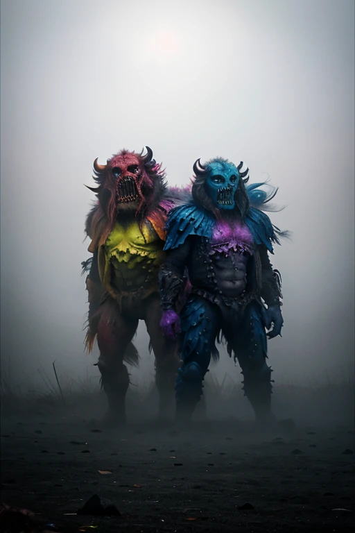 Beautiful monsters in the colorful fog