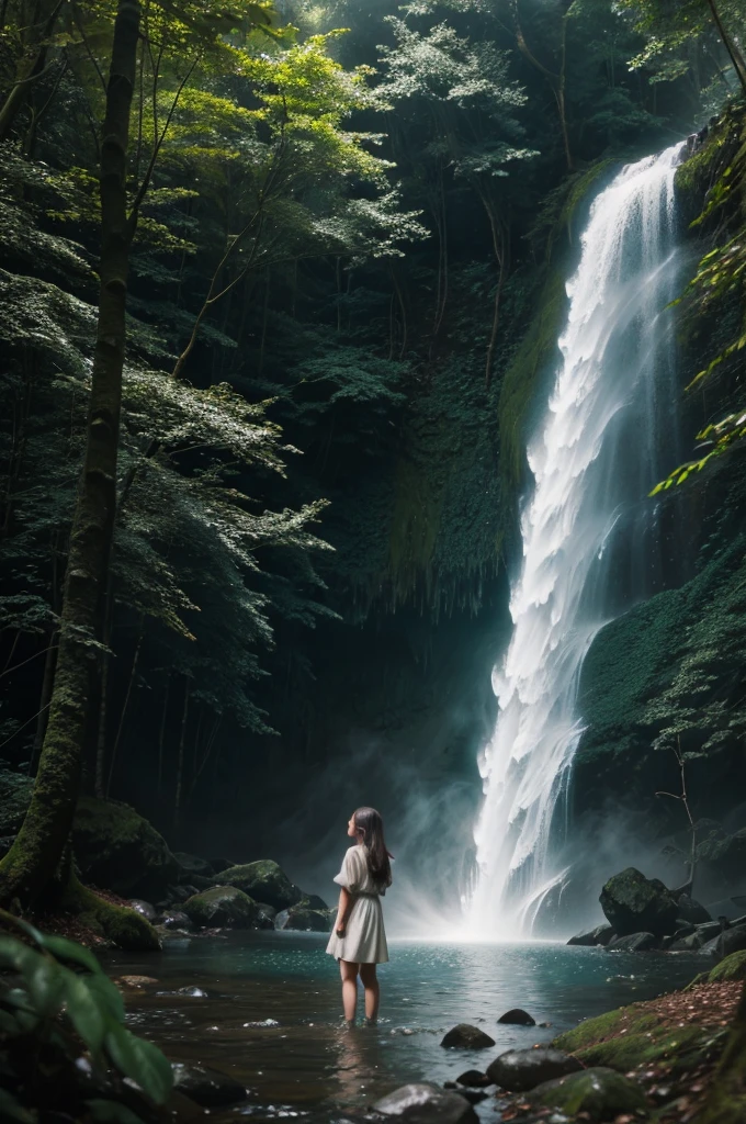 with her new friends, a girl embarks on a quest to find the lost treasure of the forest, hidden by an enchanted waterfall. ultra realistic, concept art, elegant, highly detailed, intricate, sharp focus, depth of field, f/1. 8, 85mm, medium shot, mid shot, (((professionally color graded))), bright soft diffused light, (volumetric fog), trending on instagram, hdr 4k, 8k