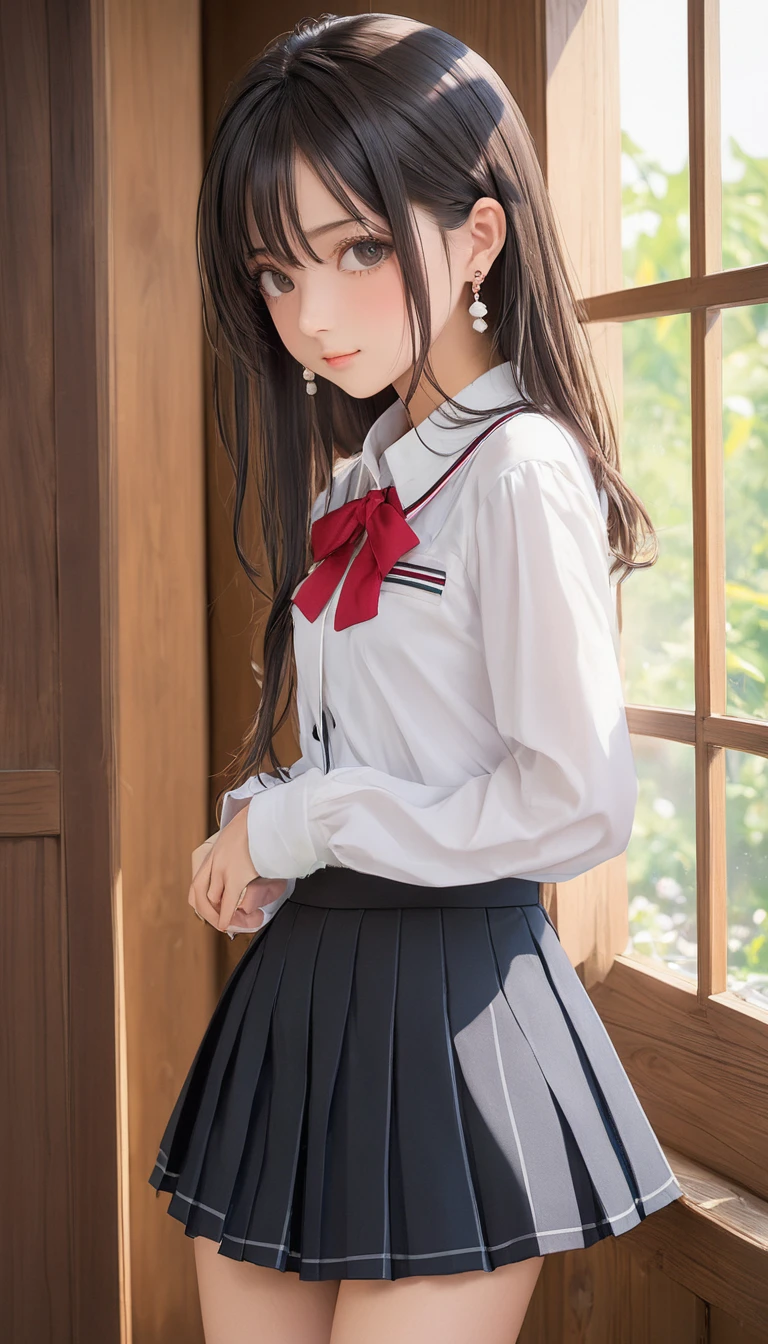 (masterpiece, Highest quality:1.2), One girl, alone,bony body、15 years old、Earrings、 (zettai ryouiki:1.4)