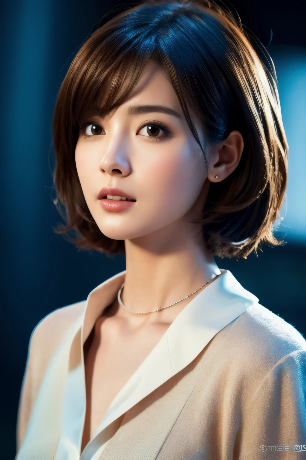1girl in, (deep neckline:1.2), (Raw photo, Best Quality), (Realistic, Photorealsitic:1.4), masutepiece, Extremely delicate and beautiful, Extremely detailed, 2k wallpaper, amazing, finely detail, the Extremely Detailed CG Unity 8K Wallpapers, Ultra-detailed, hight resolution, Soft light, Beautiful detailed girl, extremely detailed eye and face, beautiful detailed nose, Beautiful detailed eyes, Short hair, Cinematic lighting, Winter scene, Perfect Anatomy, Slender body,
INFO camisole