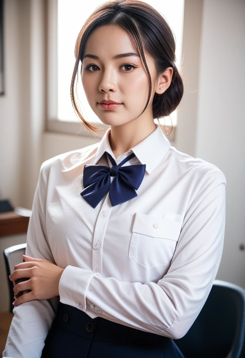 8k, raw photo, best quality, masterpiece, realistic, photo realistic, clear, professional lighting, beautiful face, best quality,ultra high res, realistic japanese beautiful, Super detailed, 1girl, clothed, indoor, cheek_squash