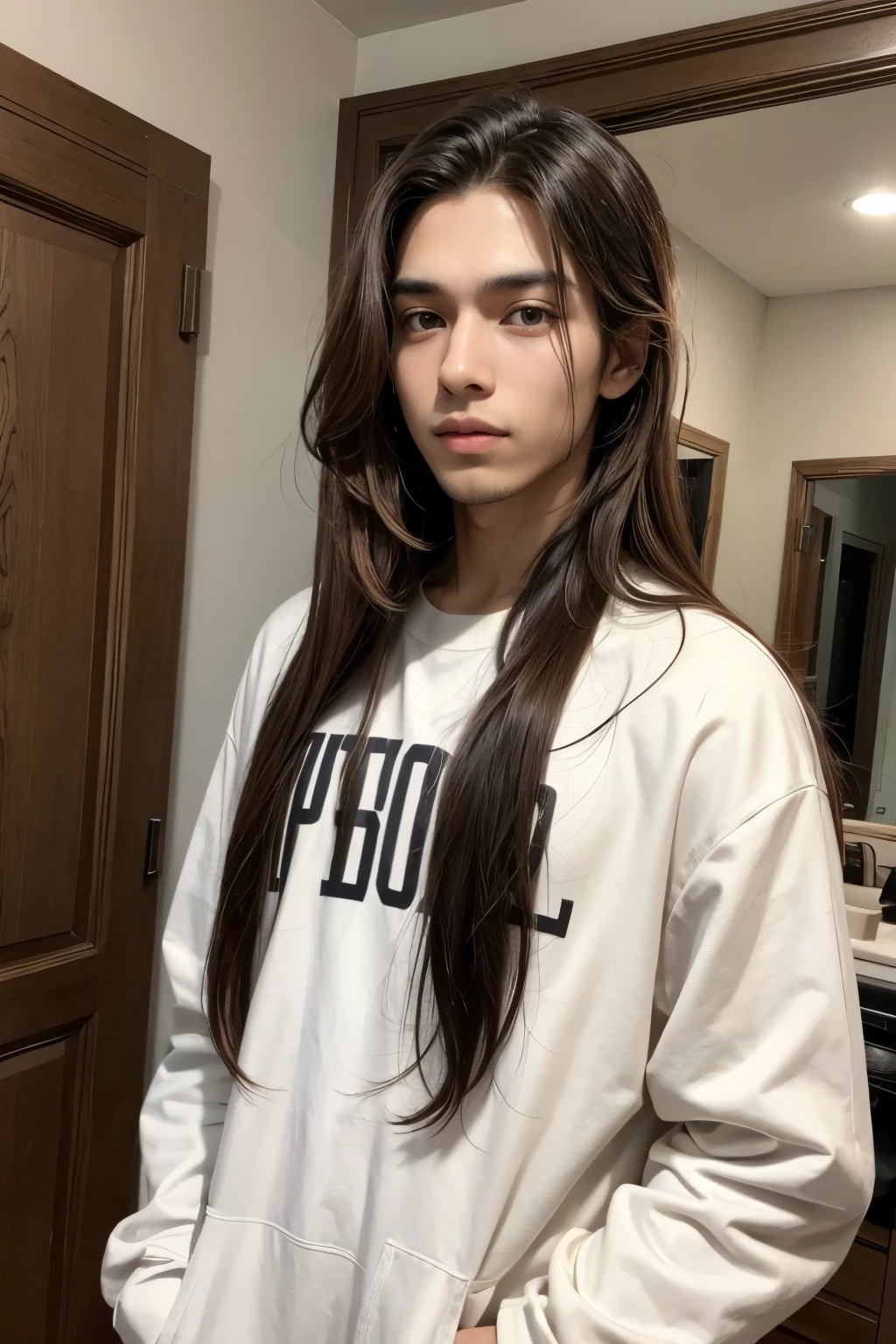 Create one at 18,Straight long hair,1,60 tall,brown skin,and his clothes are like they're from a fantasy world.