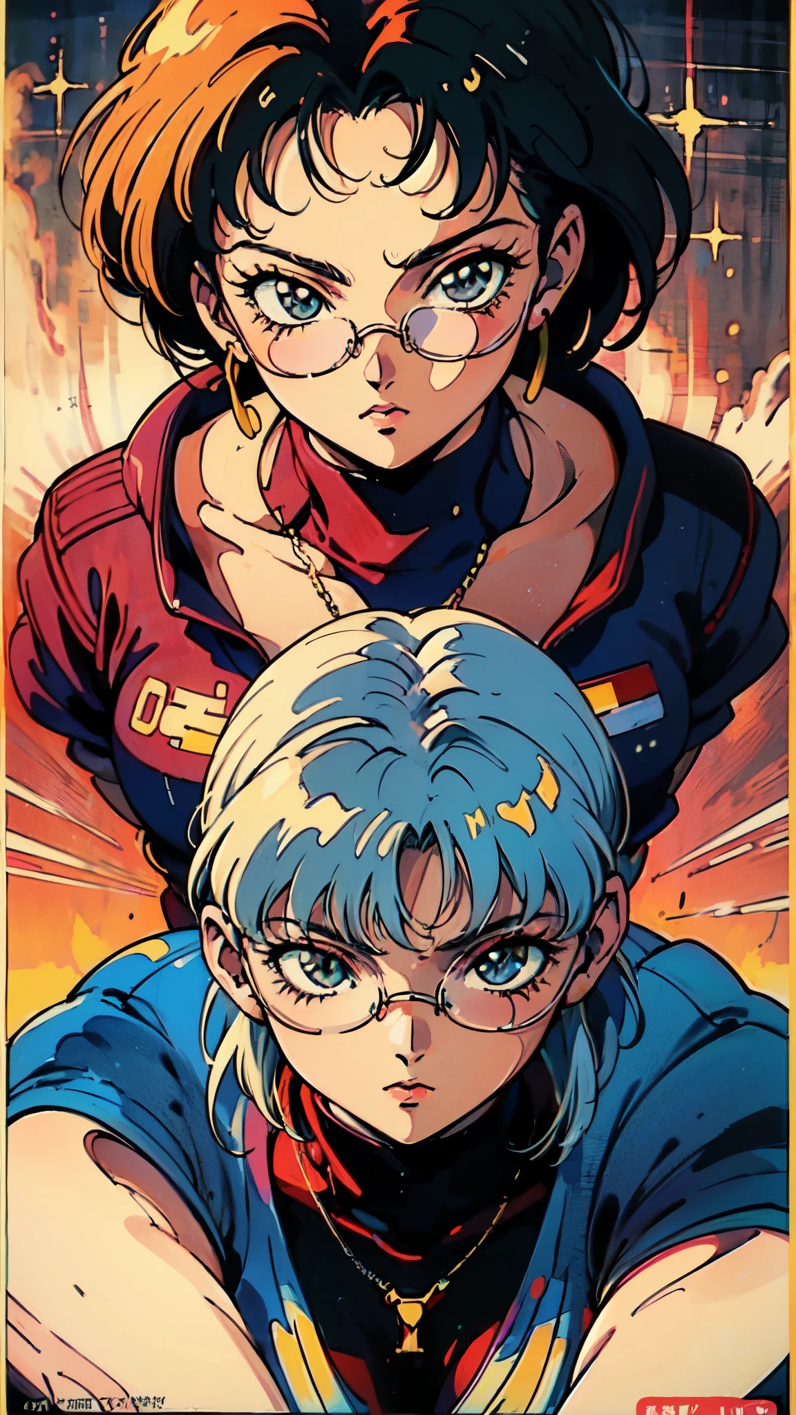 (80's, Retro, Poster:1.5), (masterpiece, 最high quality), (anime, figure), (pastel colour:1.4), Best Photo Poses, Dynamic Angle, high quality, High resolution, Attention to detail, Haruka is short, Shiny Hair, Sharp brown eyes behind glasses, calm attitude. She is often seen looking immaculate in her .。, Humble, above knees picture 80’s anime vintage style, White Background